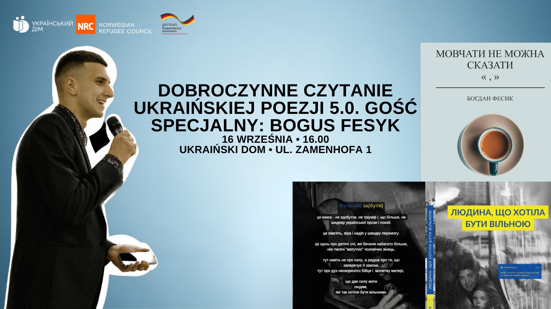 event-Благодійне читання української поезії 5.0. Спеціальний гість: Богдан Фесик-2023-09-16 16:00