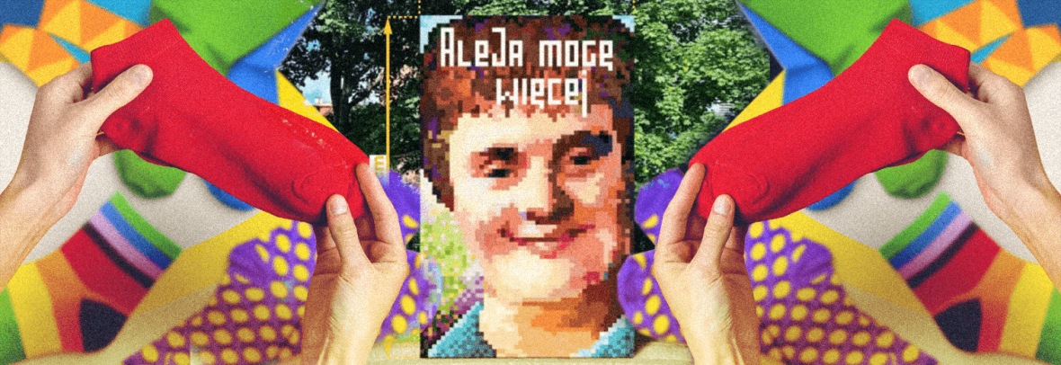 Вроцлав: акція «AleJa Mogę Więcej» – створення з різнобарвних шкарпеток портрету людини з синдромом Дауна